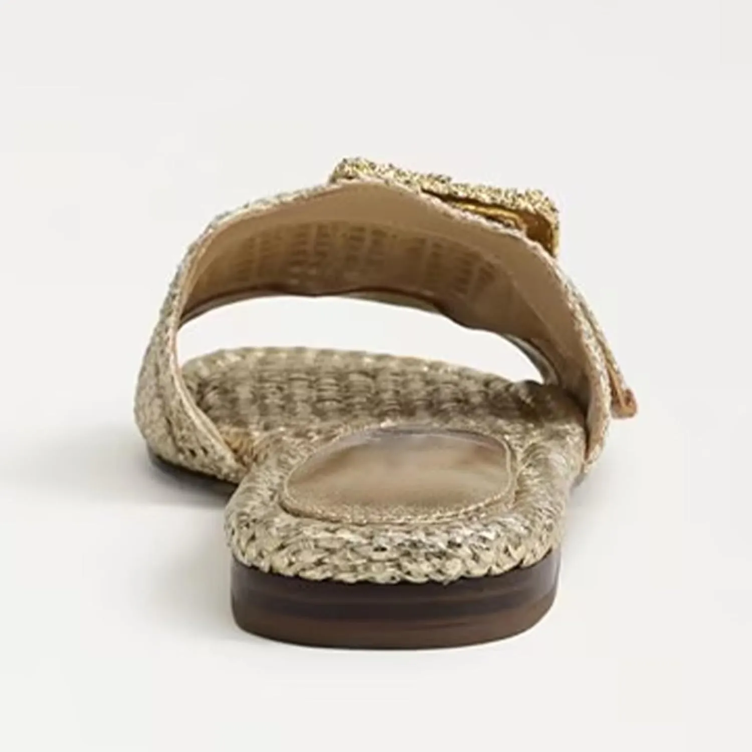 Raffia Flat Sandals for Women Woven Rattan Buckle Slide Sandals Summer Slip On Beach Sandals