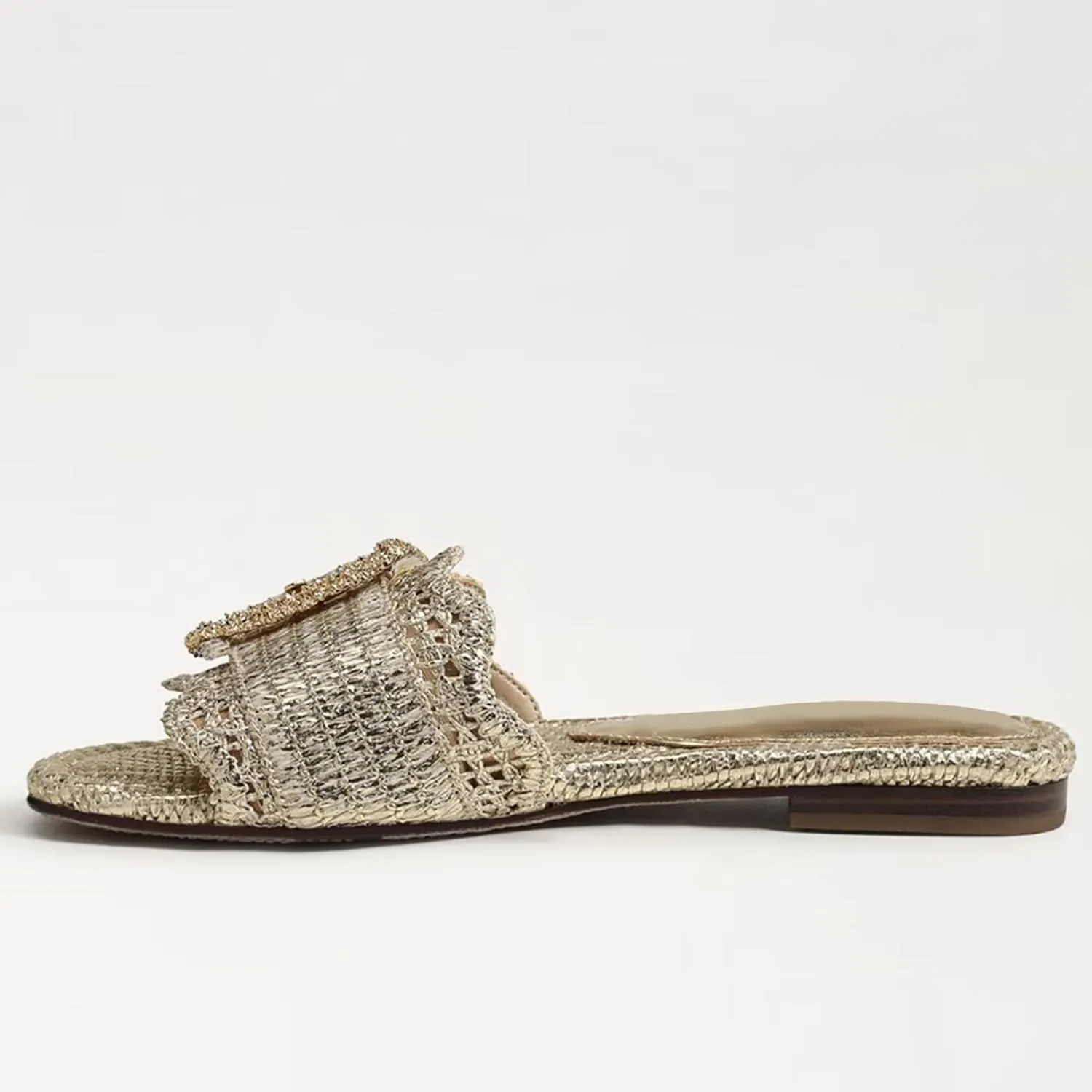 Raffia Flat Sandals for Women Woven Rattan Buckle Slide Sandals Summer Slip On Beach Sandals