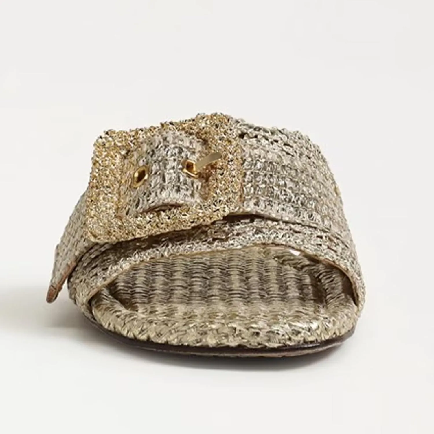 Raffia Flat Sandals for Women Woven Rattan Buckle Slide Sandals Summer Slip On Beach Sandals