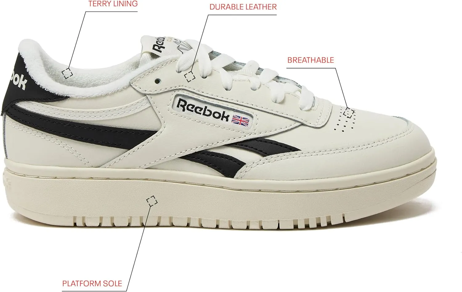 Reebok Club C Double Revenge Platform Tennis Shoes for Women, Fashion Womens Sneakers