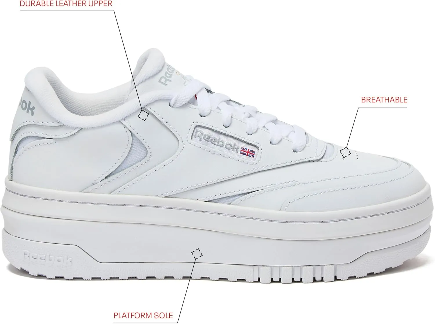 Reebok Womens Club C Extra Platform Sneakers