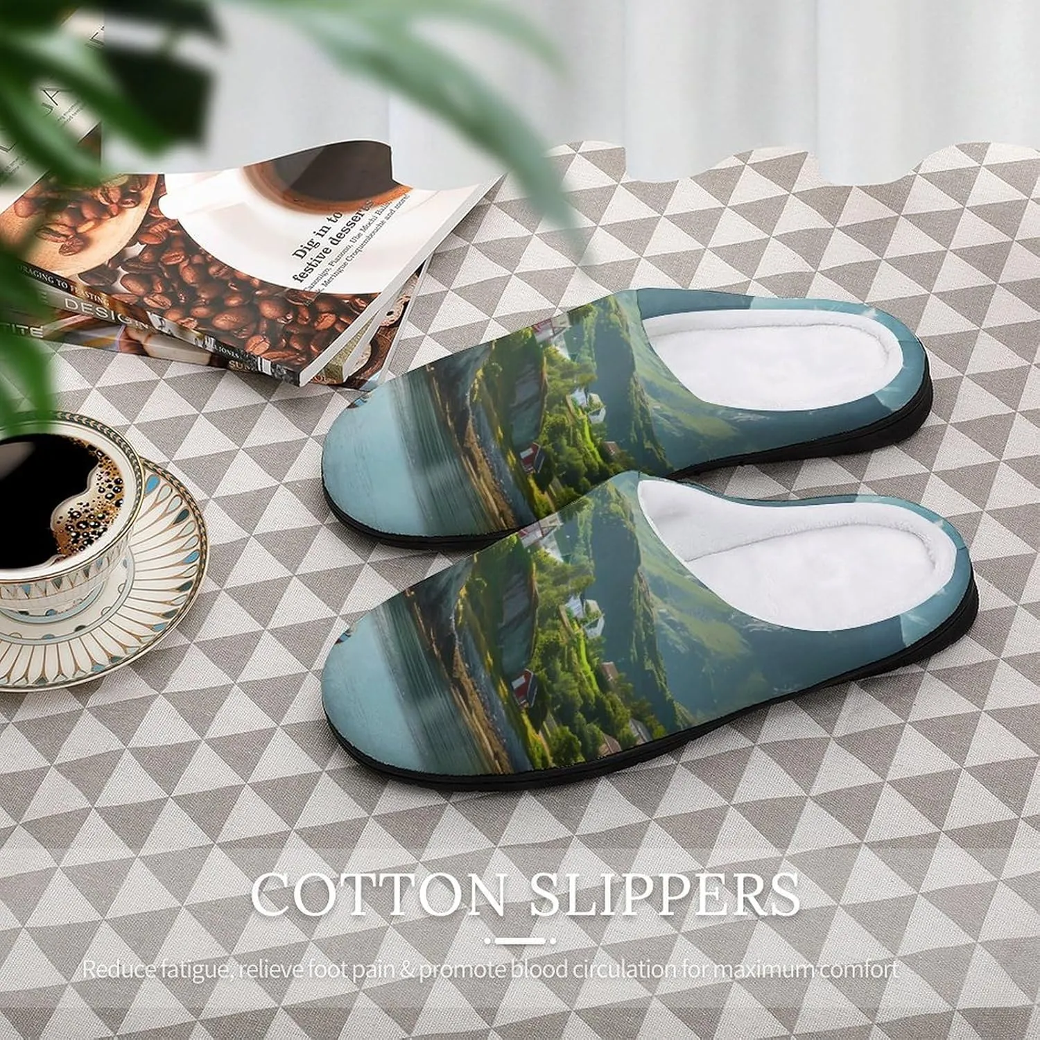 _Reine Village Lofoten Islands Norway Men's House Slippers Warm Home Shoes with Non-Slip Rubber Sole for Home Travel