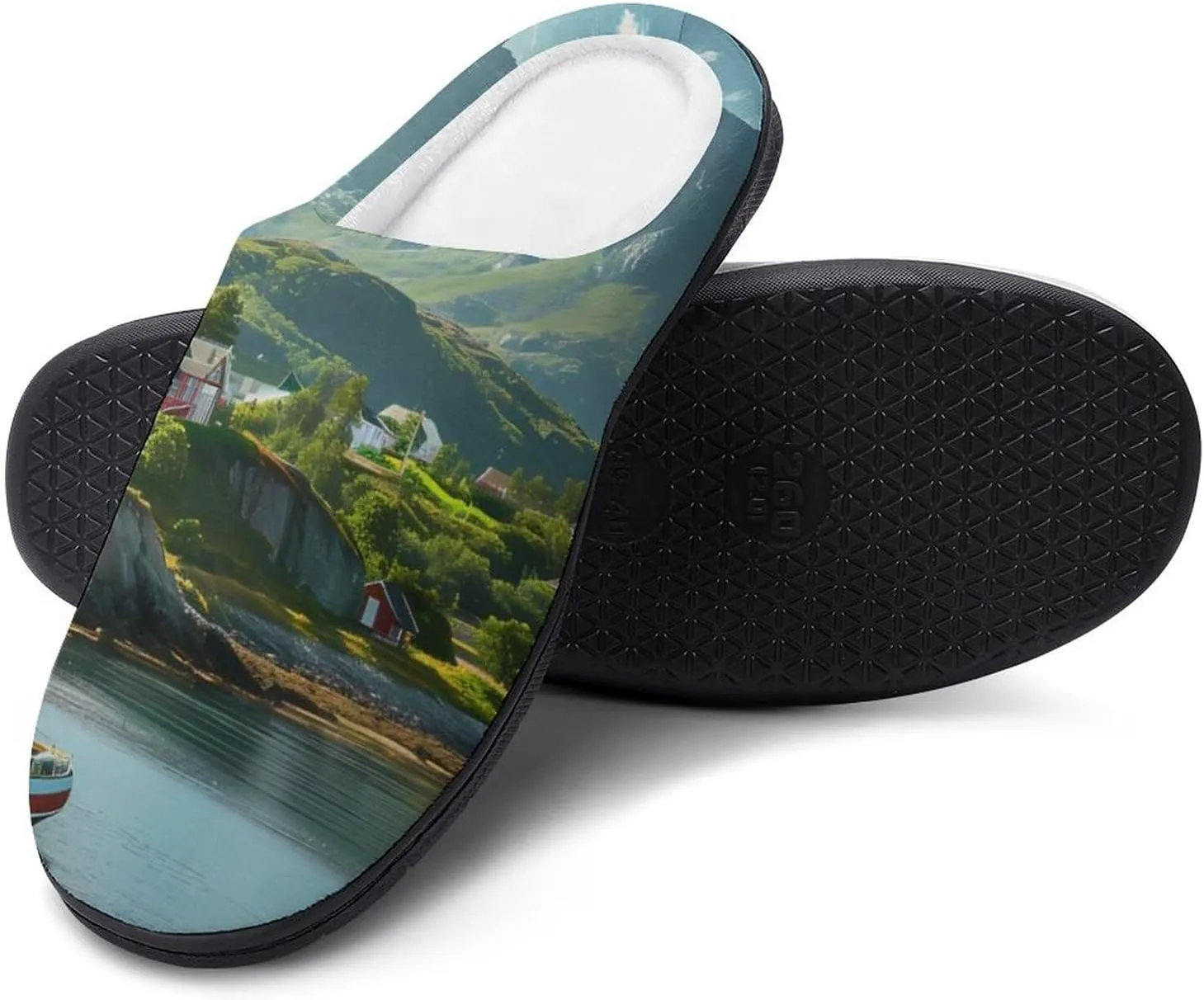 _Reine Village Lofoten Islands Norway Men's House Slippers Warm Home Shoes with Non-Slip Rubber Sole for Home Travel