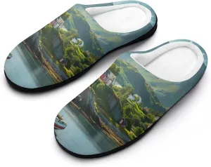 _Reine Village Lofoten Islands Norway Men's House Slippers Warm Home Shoes with Non-Slip Rubber Sole for Home Travel