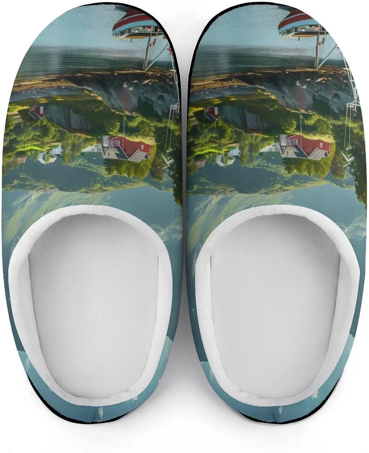 _Reine Village Lofoten Islands Norway Men's House Slippers Warm Home Shoes with Non-Slip Rubber Sole for Home Travel
