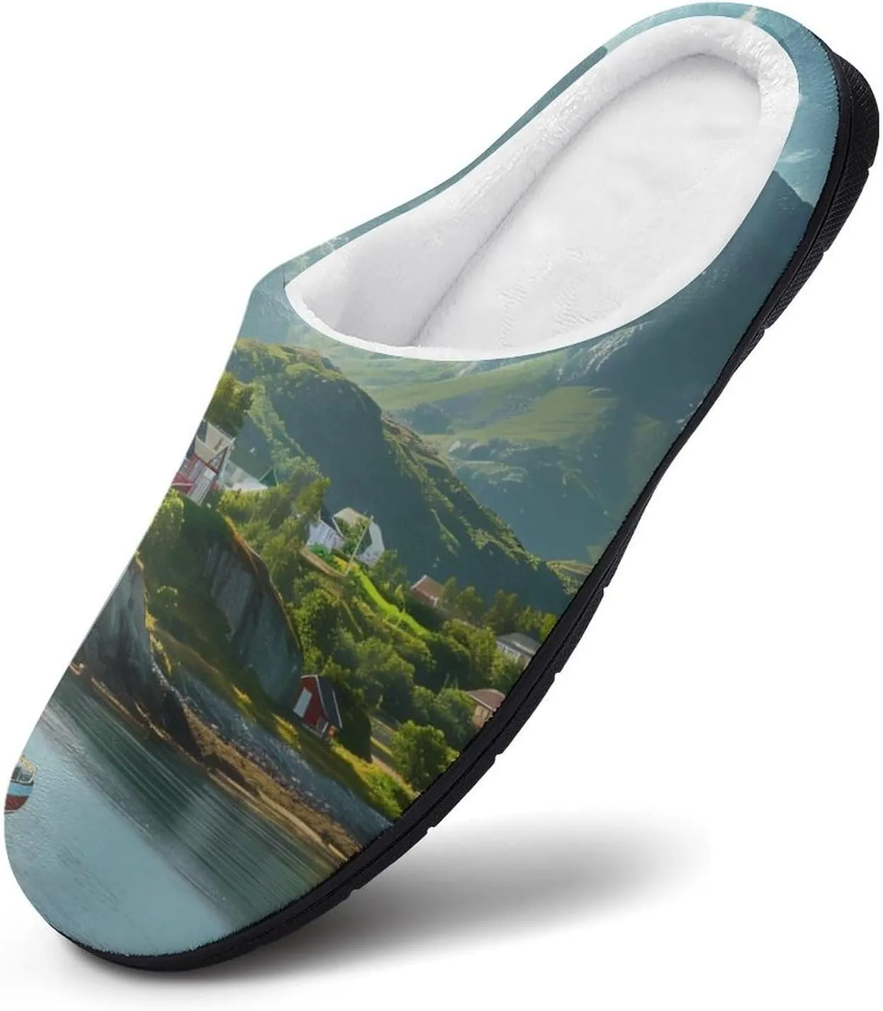_Reine Village Lofoten Islands Norway Men's House Slippers Warm Home Shoes with Non-Slip Rubber Sole for Home Travel