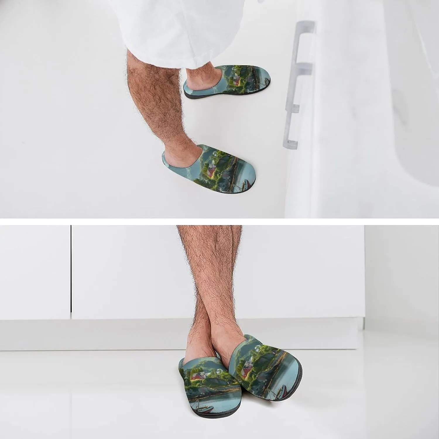 _Reine Village Lofoten Islands Norway Men's House Slippers Warm Home Shoes with Non-Slip Rubber Sole for Home Travel