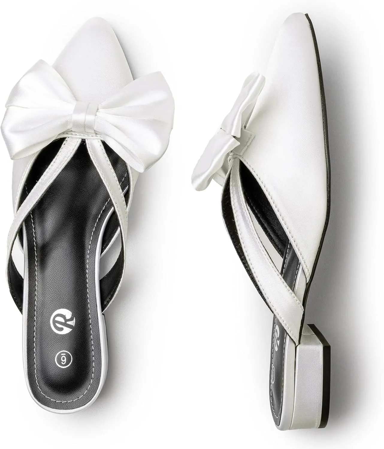 Rekayla Mules for Women Closed Pointed Toe Flats Slip On Women's Mules with Bow Knot Comfortable Backless Loafers Low Heels Casual Work Party Dress Shoes