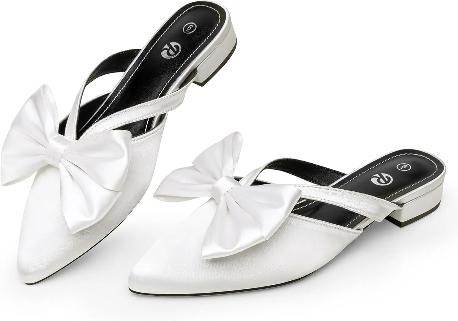 Rekayla Mules for Women Closed Pointed Toe Flats Slip On Women's Mules with Bow Knot Comfortable Backless Loafers Low Heels Casual Work Party Dress Shoes