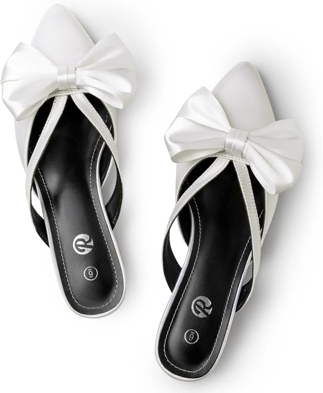 Rekayla Mules for Women Closed Pointed Toe Flats Slip On Women's Mules with Bow Knot Comfortable Backless Loafers Low Heels Casual Work Party Dress Shoes