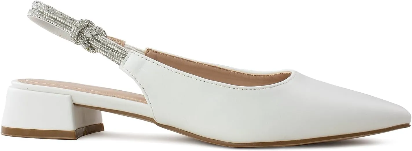 RF ROOM OF FASHION Women's Pointed Toe Slingback Low Block Heel Mule Pumps