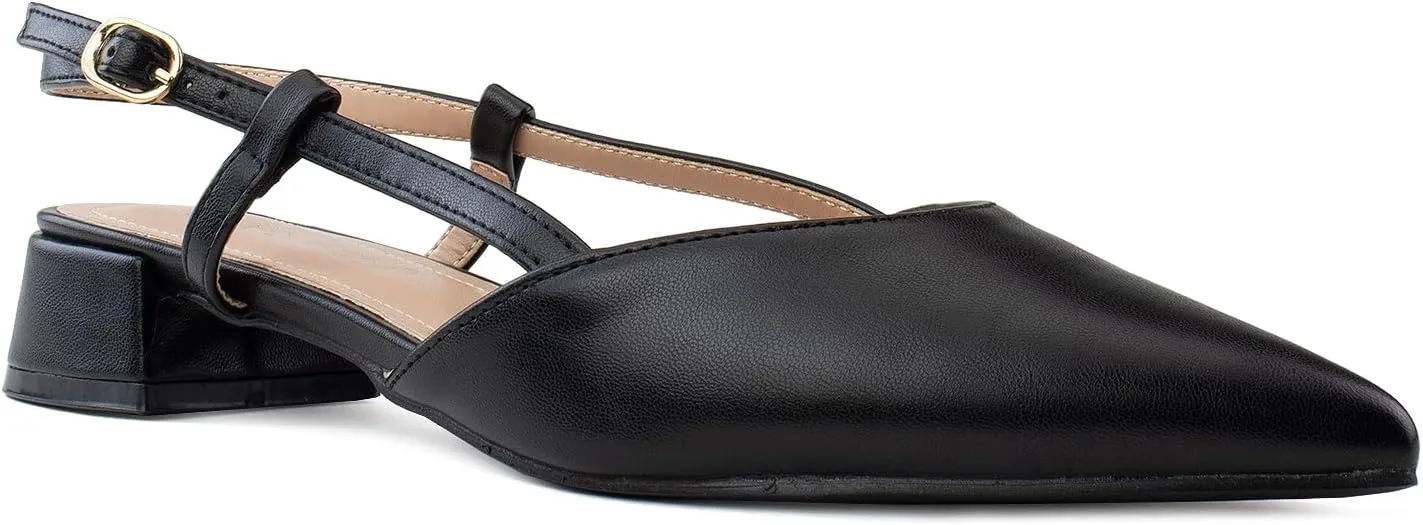 RF ROOM OF FASHION Women's Pointed Toe Slingback Low Block Heel Mule Pumps