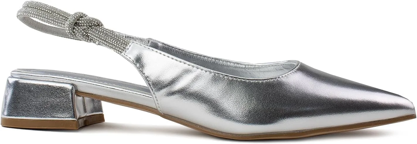 RF ROOM OF FASHION Women's Pointed Toe Slingback Low Block Heel Mule Pumps