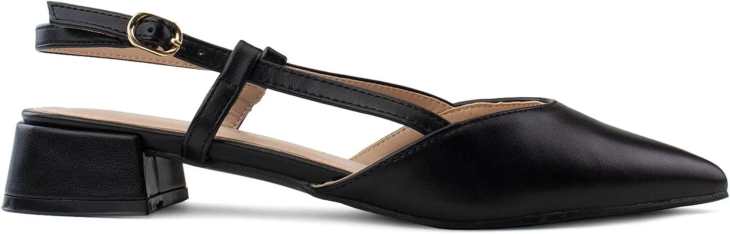 RF ROOM OF FASHION Women's Pointed Toe Slingback Low Block Heel Mule Pumps