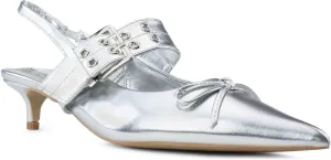 RF ROOM OF FASHION Women's Pointed Toe Slingback Mule Kitten Heel Pumps, Buckle Crystal Jeweled Design, Mary Jane Style