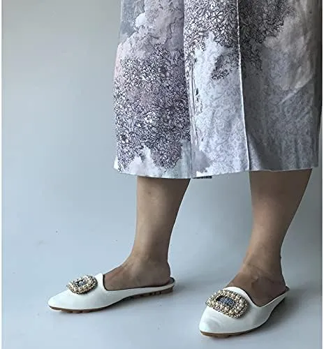 Rhinestone Mules for Women Flats Shoes Slip On Backless Loafer Pointed Toe Dress Mule Slides