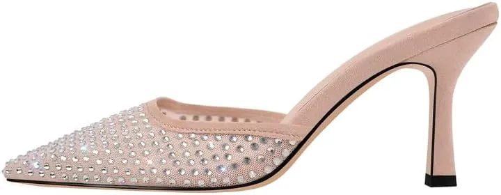 Richealnana Women's Pointed Toe Bow Mule Sandals Party Wedding High Heel Pumps