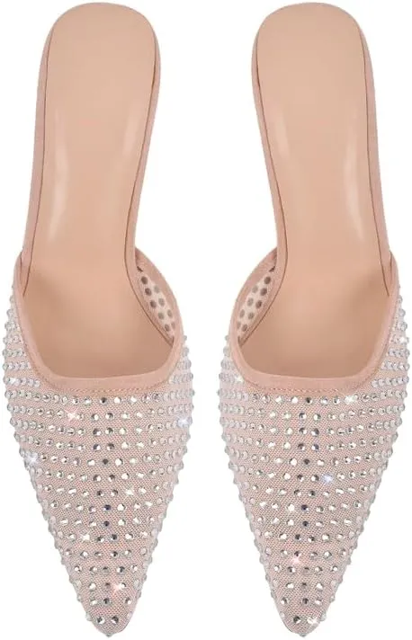 Richealnana Women's Pointed Toe Bow Mule Sandals Party Wedding High Heel Pumps
