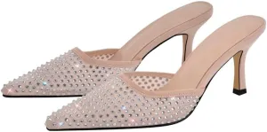 Richealnana Women's Pointed Toe Bow Mule Sandals Party Wedding High Heel Pumps