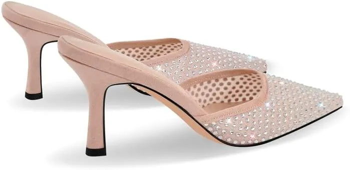 Richealnana Women's Pointed Toe Bow Mule Sandals Party Wedding High Heel Pumps