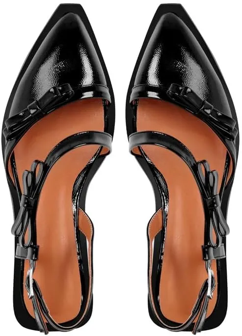 richealnini Pointed Toe Flat Pumps Slip On Slingback with Buckles and Bows
