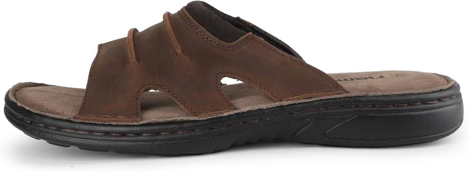 riemot Men's Leather Sandals Outdoor Walking Cushioning Arch Support Sandals Casual Lightweight Non-slip Summer Slides Shoes US 9-14