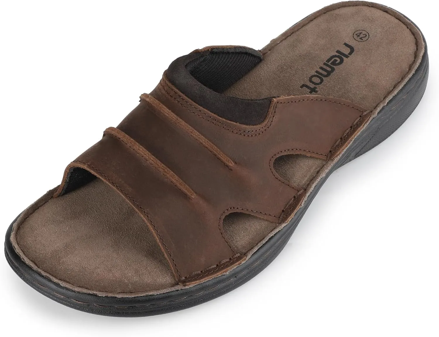 riemot Men's Leather Sandals Outdoor Walking Cushioning Arch Support Sandals Casual Lightweight Non-slip Summer Slides Shoes US 9-14