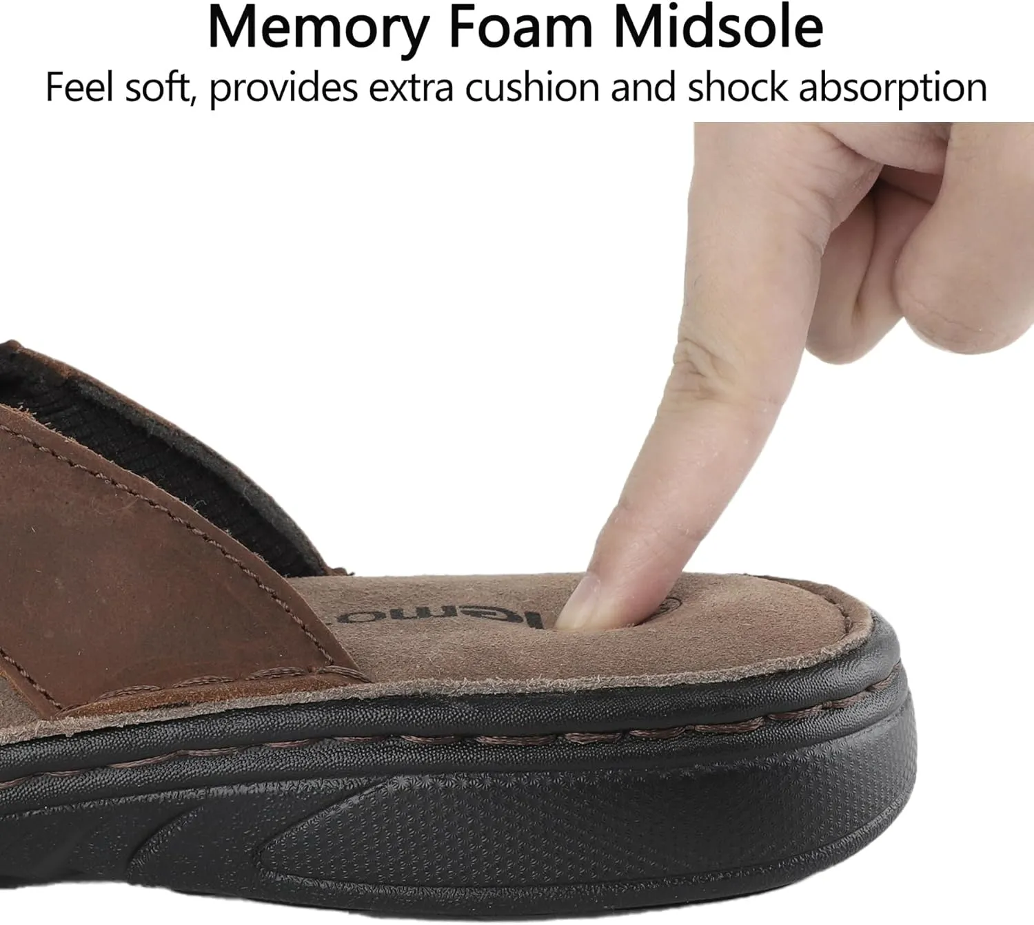 riemot Men's Leather Sandals Outdoor Walking Cushioning Arch Support Sandals Casual Lightweight Non-slip Summer Slides Shoes US 9-14