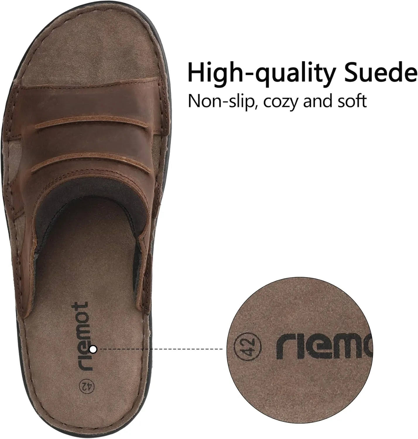 riemot Men's Leather Sandals Outdoor Walking Cushioning Arch Support Sandals Casual Lightweight Non-slip Summer Slides Shoes US 9-14