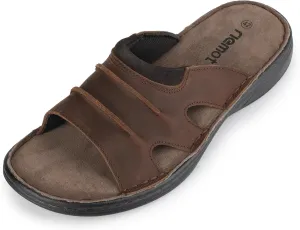 riemot Men's Leather Sandals Outdoor Walking Cushioning Arch Support Sandals Casual Lightweight Non-slip Summer Slides Shoes US 9-14