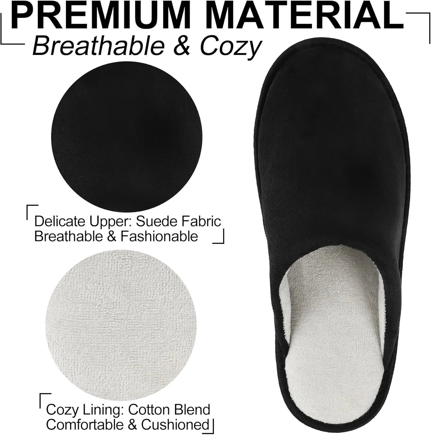 riemot Womens Mens Memory Foam Slippers, Warm Fluffy House Shoes & Cushioned Home Shoe Without Fur, Comfortable Anti Slip Indoor Bedroom Travel Slipper