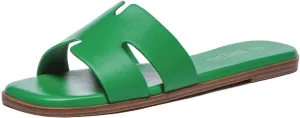 Rihero Women's Dressy Flat Sandals Comfortable Slip On Leather Slide Sandals