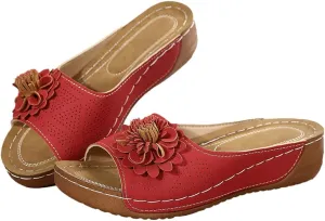 Rungion Womens Summer Beach Sandals Wedge Low Open Toe Slides Ladies Dressy Sandals Slipper Platform Comfortable Flower Sandals