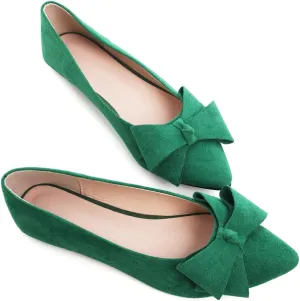 SAILING LU Bow-Knot Ballet Flats Womens Pointy Toe Flat Shoes Suede Dress Shoes Wear to Work Slip On Moccasin Spring Green Size 8