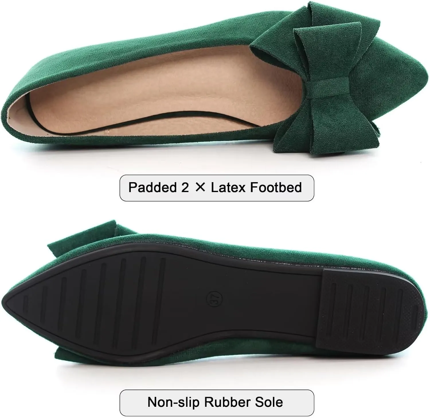 SAILING LU Bowknot Ballet Flats Womens Pointy Toe Casual Flat Shoes Suede Dress Shoes Wear to Work Slip On Moccasins