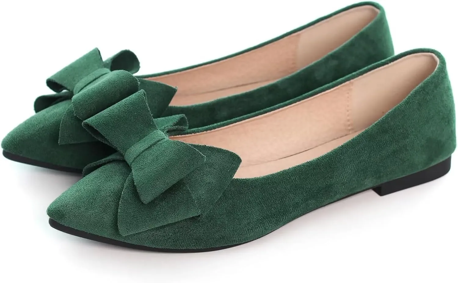 SAILING LU Bowknot Ballet Flats Womens Pointy Toe Casual Flat Shoes Suede Dress Shoes Wear to Work Slip On Moccasins