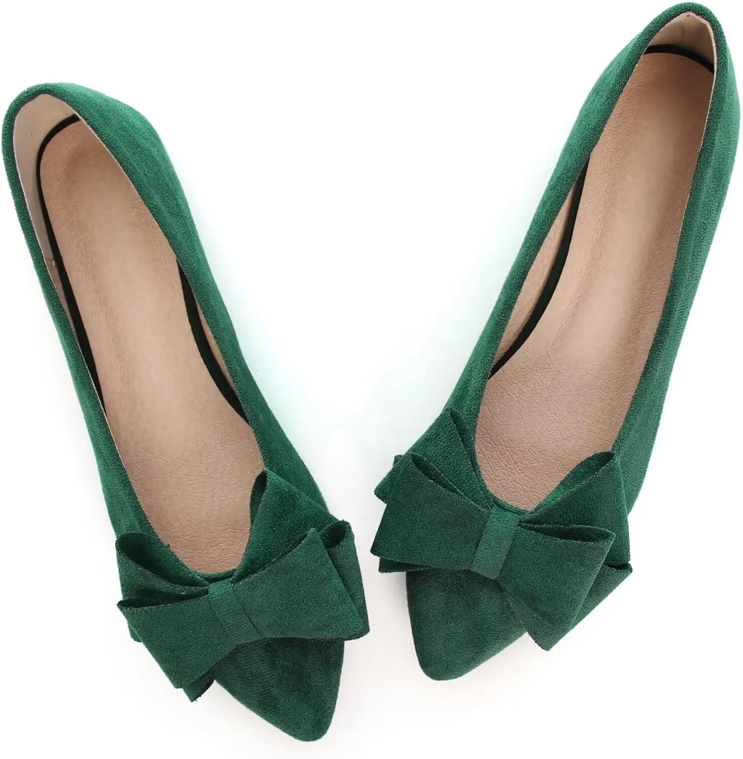 SAILING LU Bowknot Ballet Flats Womens Pointy Toe Casual Flat Shoes Suede Dress Shoes Wear to Work Slip On Moccasins