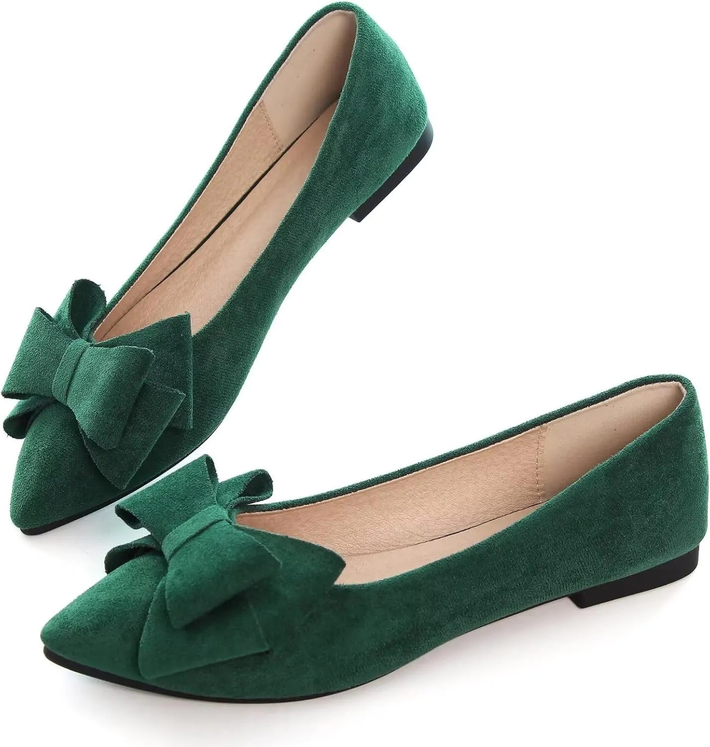 SAILING LU Bowknot Ballet Flats Womens Pointy Toe Casual Flat Shoes Suede Dress Shoes Wear to Work Slip On Moccasins