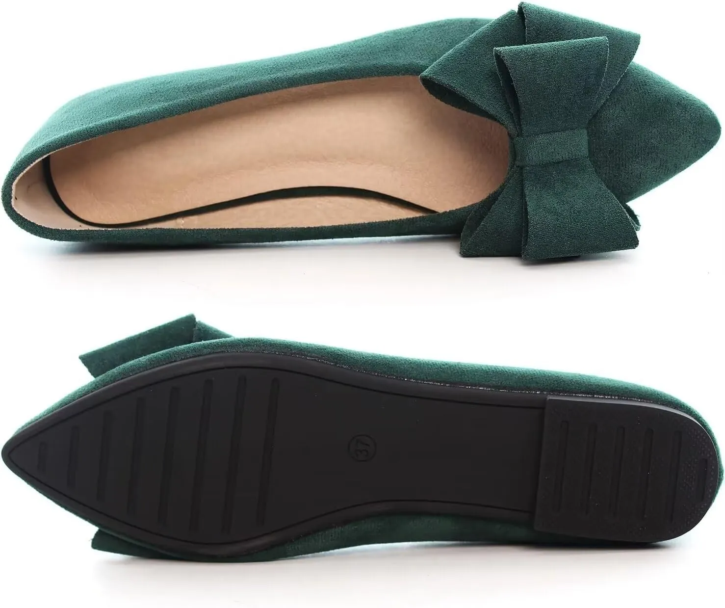SAILING LU Bowknot Ballet Flats Womens Pointy Toe Casual Flat Shoes Suede Dress Shoes Wear to Work Slip On Moccasins