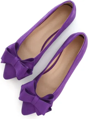 SAILING LU Bowknot Ballet Flats Womens Pointy Toe Casual Flat Shoes Suede Dress Shoes Wear to Work Slip On Moccasins