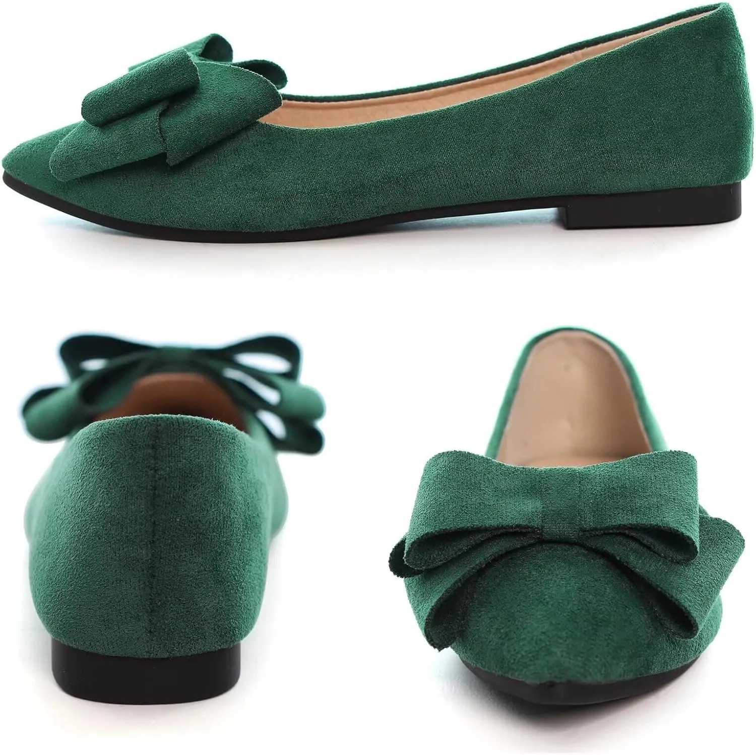 SAILING LU Bowknot Ballet Flats Womens Pointy Toe Casual Flat Shoes Suede Dress Shoes Wear to Work Slip On Moccasins