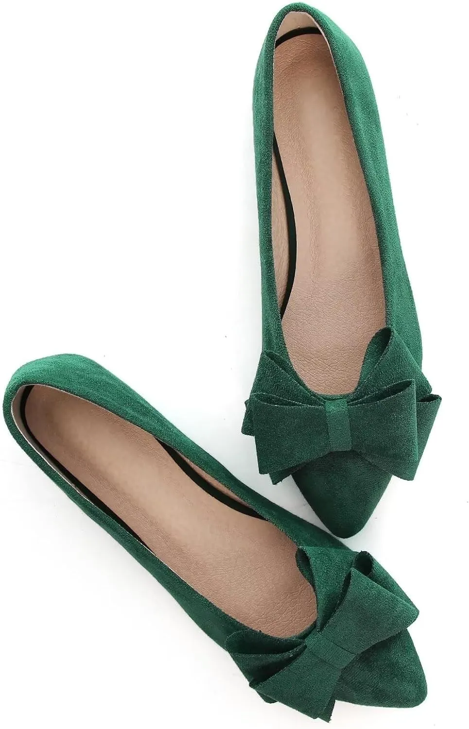 SAILING LU Bowknot Ballet Flats Womens Pointy Toe Casual Flat Shoes Suede Dress Shoes Wear to Work Slip On Moccasins