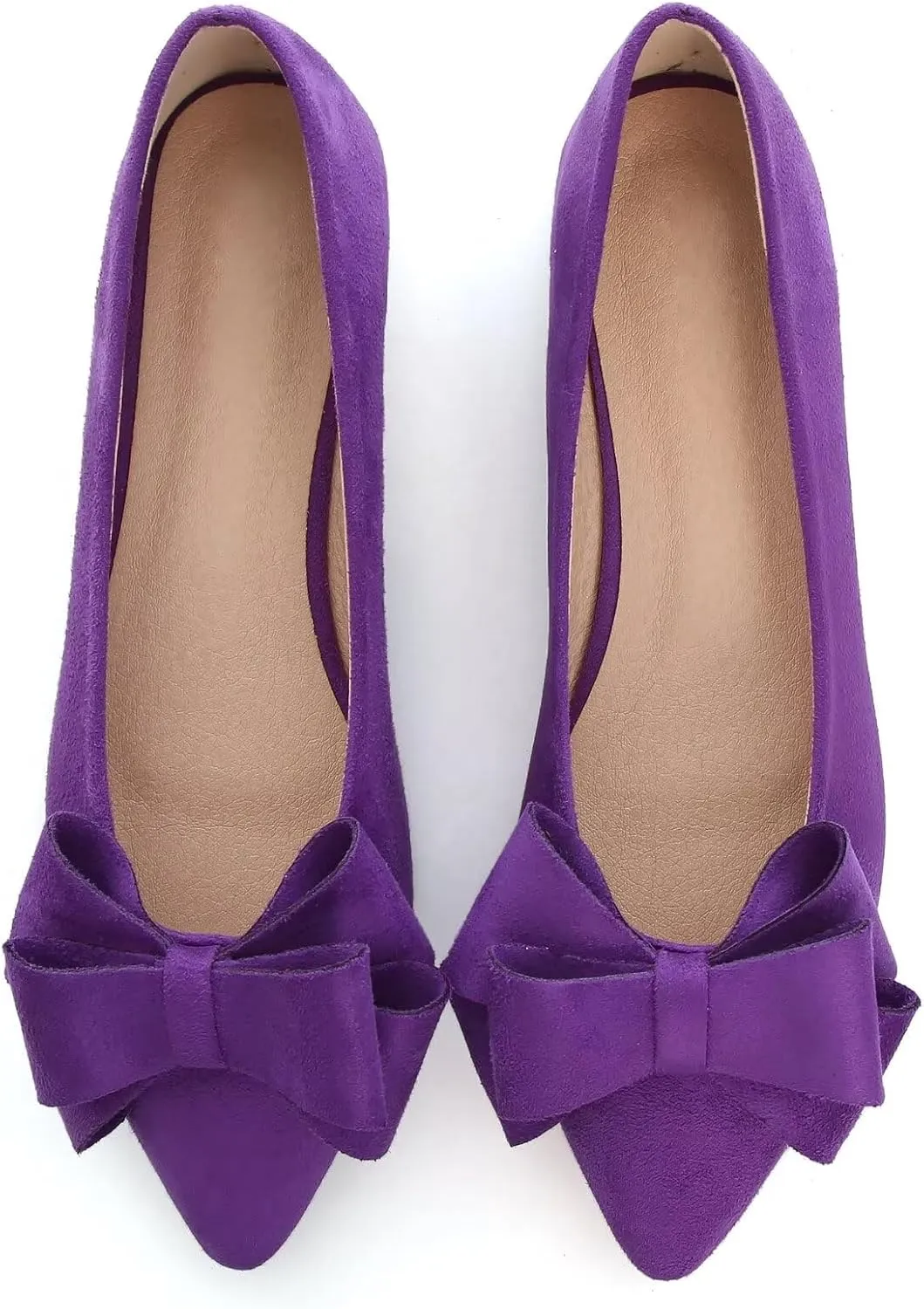 SAILING LU Bowknot Ballet Flats Womens Pointy Toe Casual Flat Shoes Suede Dress Shoes Wear to Work Slip On Moccasins