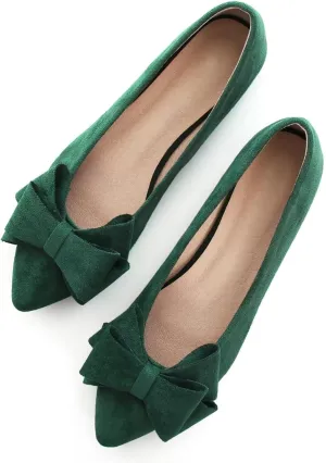 SAILING LU Bowknot Ballet Flats Womens Pointy Toe Casual Flat Shoes Suede Dress Shoes Wear to Work Slip On Moccasins
