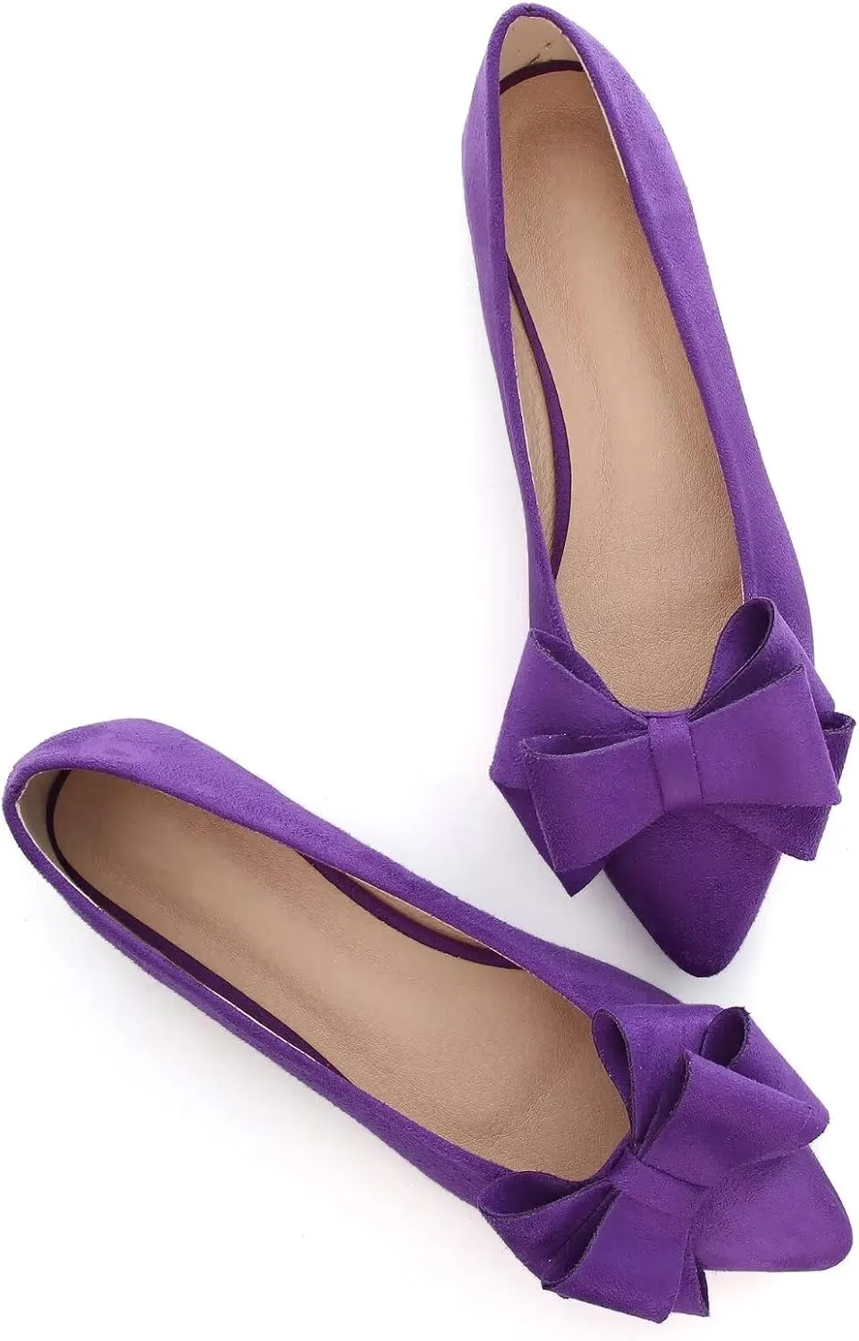 SAILING LU Bowknot Ballet Flats Womens Pointy Toe Casual Flat Shoes Suede Dress Shoes Wear to Work Slip On Moccasins
