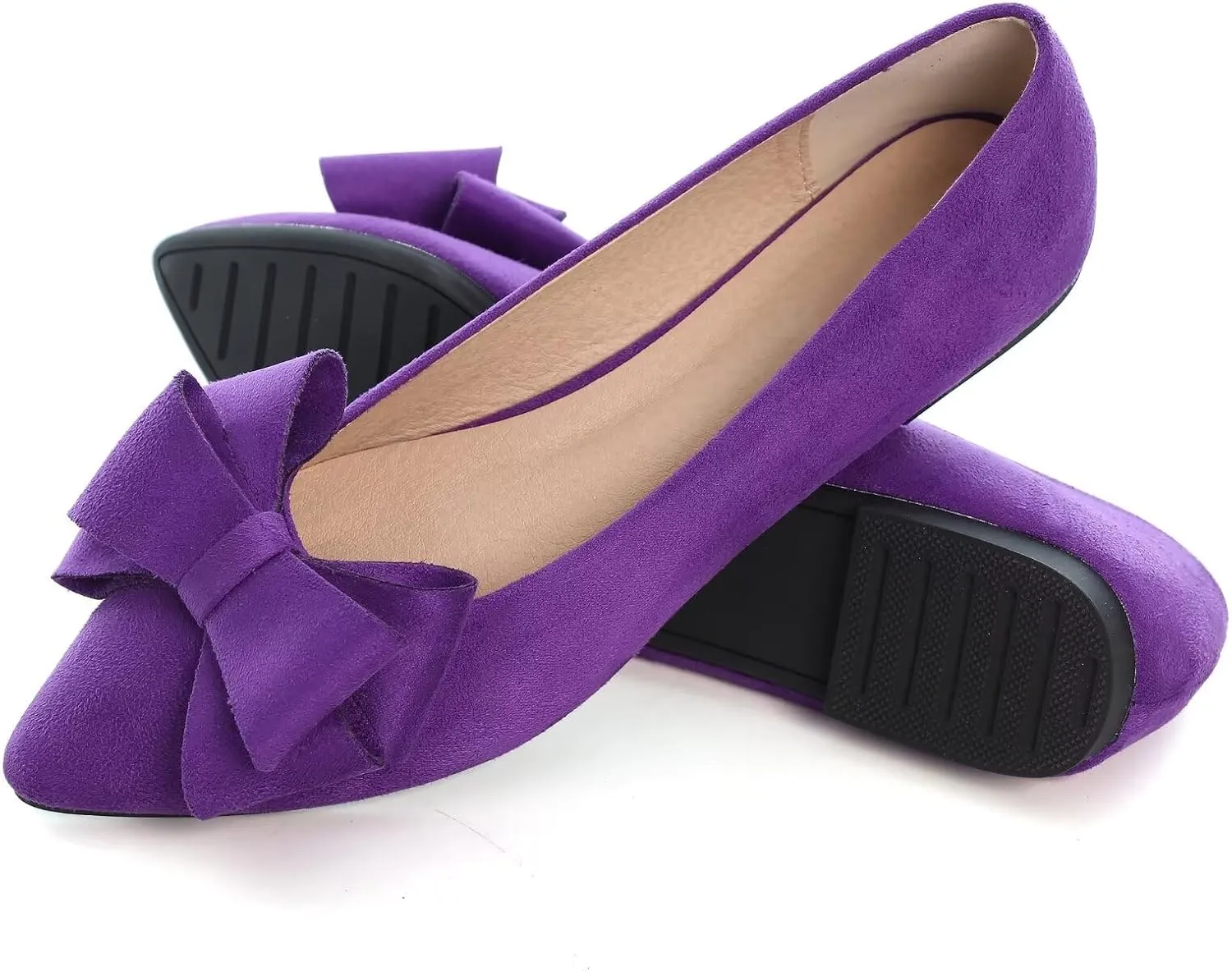 SAILING LU Bowknot Ballet Flats Womens Pointy Toe Casual Flat Shoes Suede Dress Shoes Wear to Work Slip On Moccasins