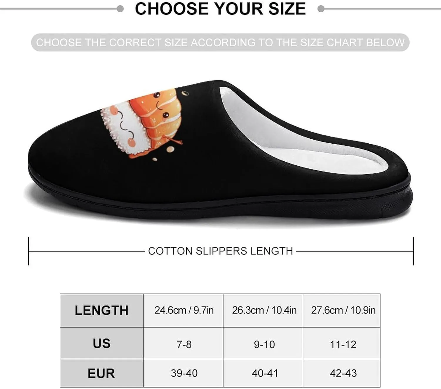 Salmon Sushi Hug Women's Cotton Slippers Warm Gifts Washable Indoor Slip On Shoes with Anti-Skid Rubber Sole