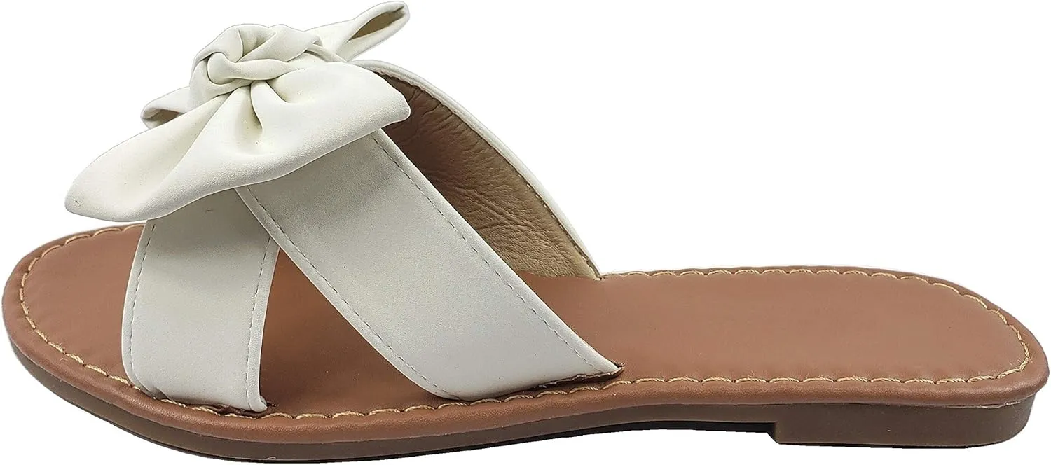 SAMANTHA Sandals Slip On Slide Flat with Twist Knot Bow