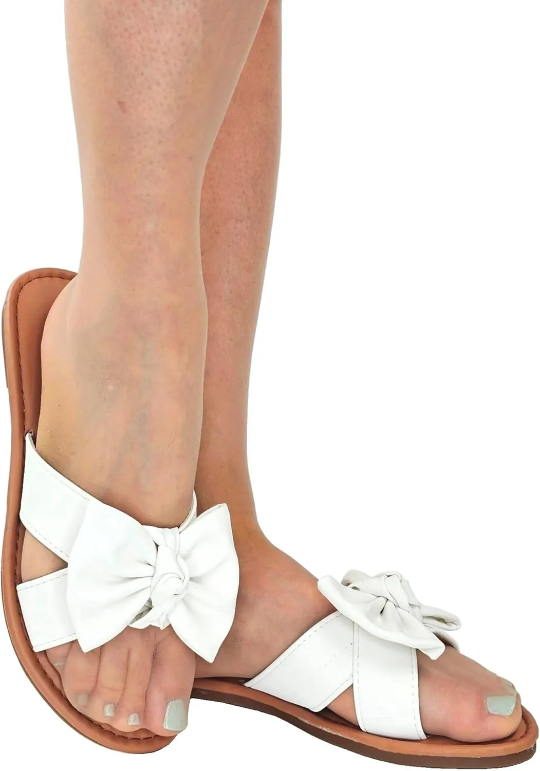 SAMANTHA Sandals Slip On Slide Flat with Twist Knot Bow