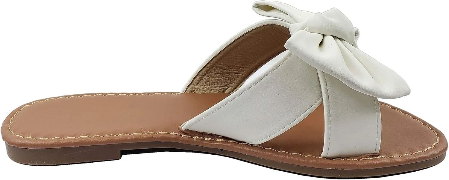 SAMANTHA Sandals Slip On Slide Flat with Twist Knot Bow